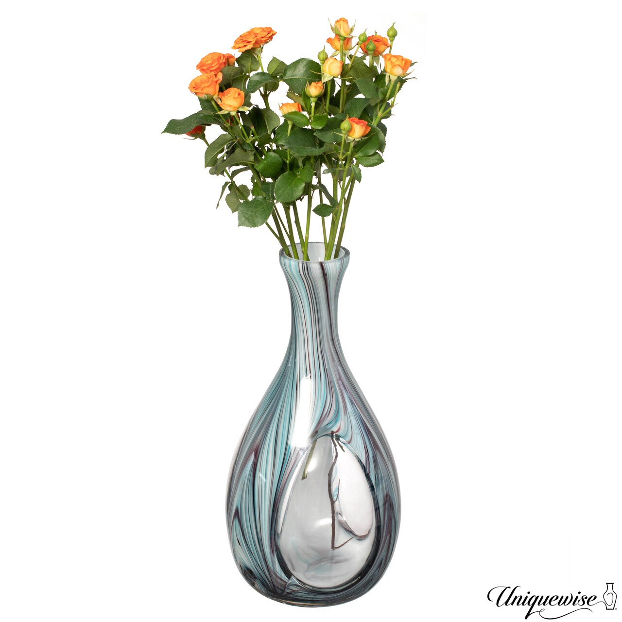 16-Inch Multitone Glass Table Vase in Blue Hue - Minimalist, Decorative Boho Vase with Rustic Farmhouse Style Perfect for Home Decor - Living Room, Bedroom Table, Kitchen Shelf, or Office Desk Decor